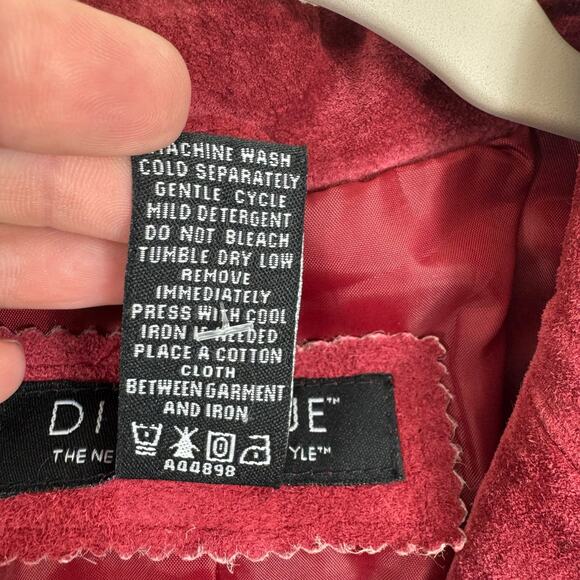 Dialogue Red 100% Suede Leather Collared Button Up Lined Jacket Women's Size 6 - Picture 6 of 6